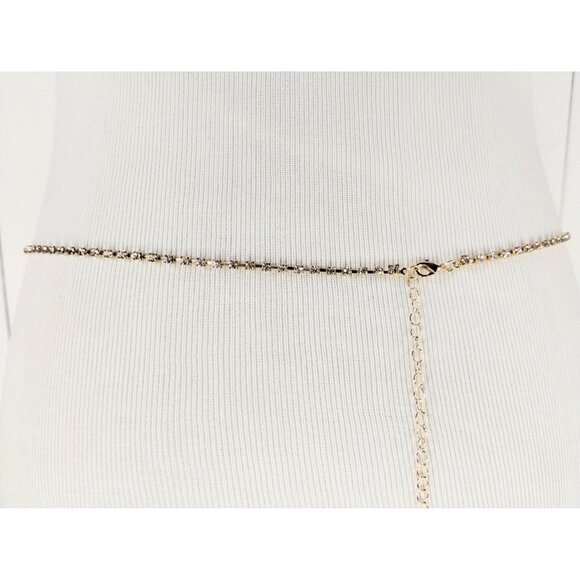 Lightweight crystal rhinestone butterfly skinny gold metal hip chain charm belt - Picture 3 of 3